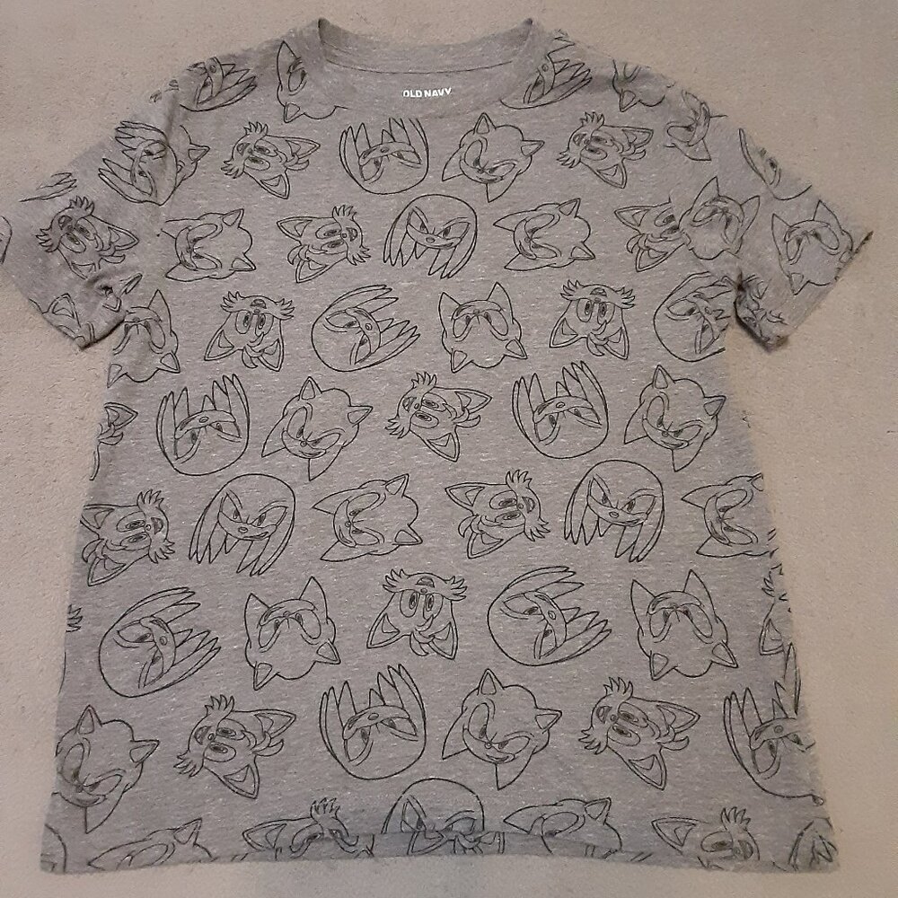 Old Navy Boys T-Shirt Black & Grey Sonic & Tails Size 8M Short Sleeve
